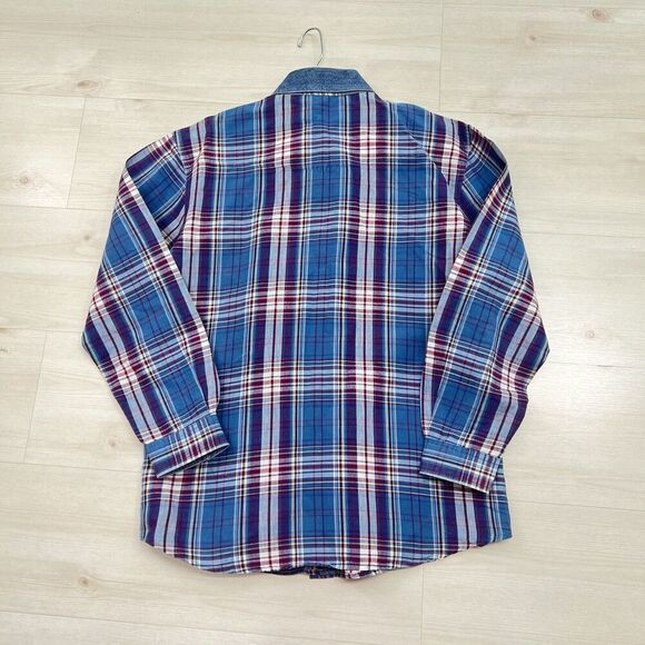 VTG Wrangler Blues Button Up Shirt Women's M Long Sleeve Blue Texas Star Buttons - Picture 9 of 11